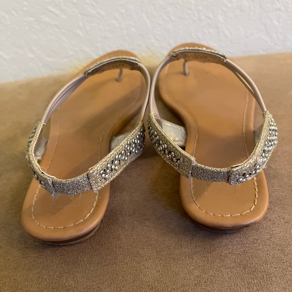 Matisse Tan Silver T-Strap Sandals with Rhinestone Embellishments - Picture 4 of 4